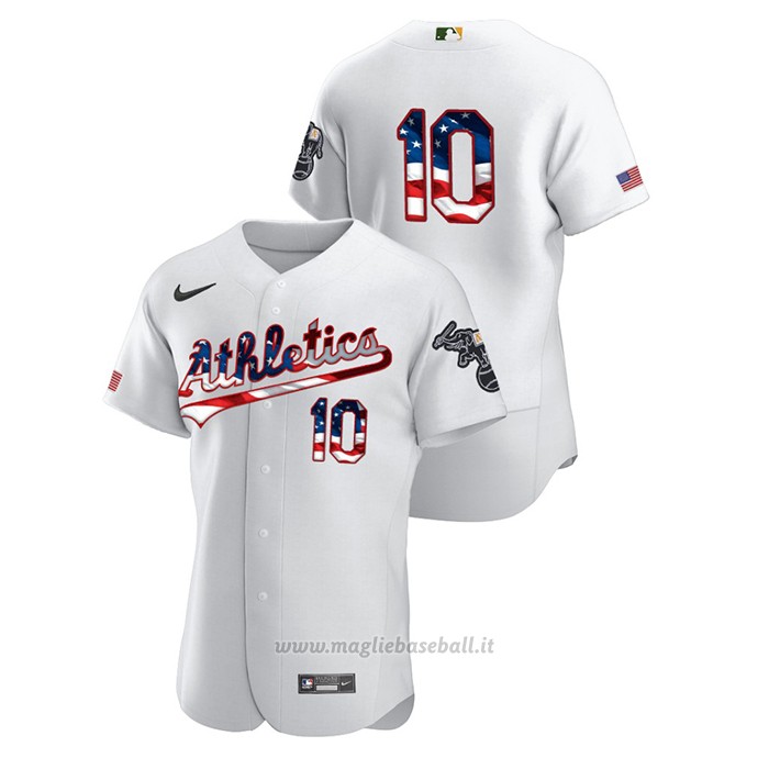 Maglia Baseball Uomo Oakland Athletics Marcus Semien 2020 Stars & Stripes 4th of July Bianco